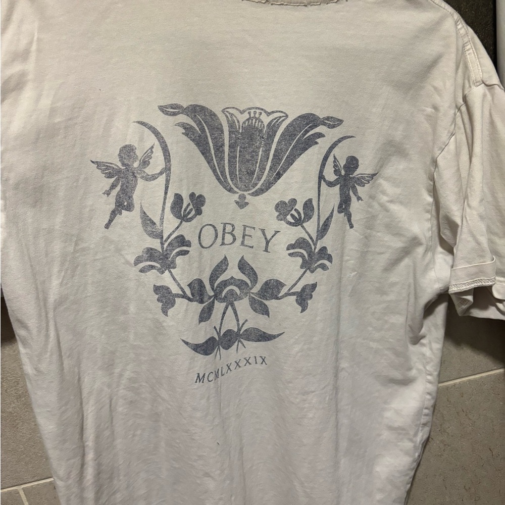 Obey White and Gray Angel Graphic Tee
